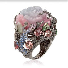 Load image into Gallery viewer, rong yu wish express sale popular style seven color rose Peony tree vine natural stone lizard black gold ring