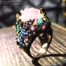 Load image into Gallery viewer, rong yu wish express sale popular style seven color rose Peony tree vine natural stone lizard black gold ring