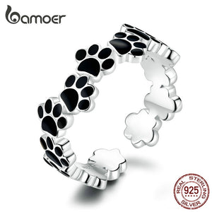 bamoer Funny Bone Finger Rings for Women Authentic 925 Sterling Silver Animal Pet 925 Silver Jewelry Accessories Gifts SCR604