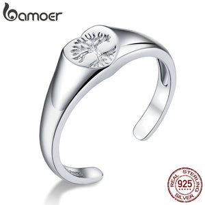 bamoer Signet Ring 925 Sterling Silver Engraved Tree of Life Open Adjustable Finger Rings for Women 2020 New Jewelry BSR122