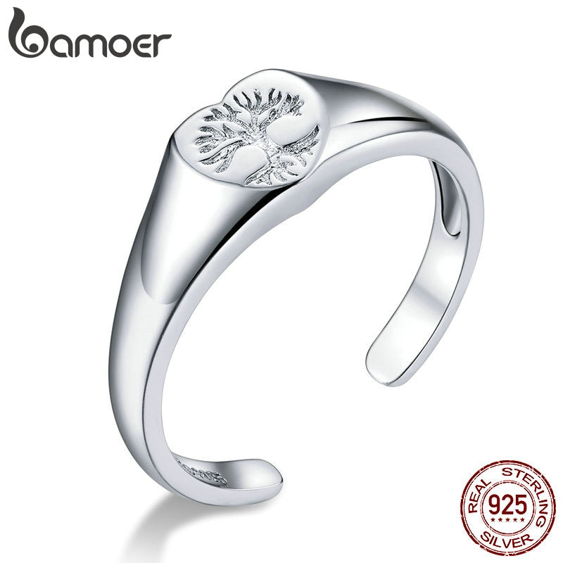 bamoer Signet Ring 925 Sterling Silver Engraved Tree of Life Open Adjustable Finger Rings for Women 2020 New Jewelry BSR122