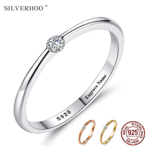 SILVERHOO 925 Sterling Silver Rings for Women Cute Zircon Round Geometric 925 Silver Wedding Fine Jewelry Minimalist Gift