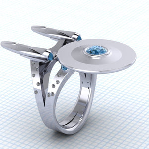 zhen rong Wish Creative New Style Interstellar Spaceship Enterprise Ring Europe and America Film and Television Movie Star Trek