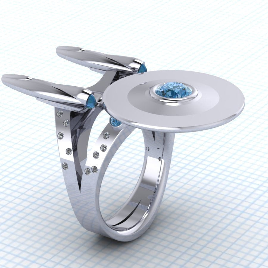 zhen rong Wish Creative New Style Interstellar Spaceship Enterprise Ring Europe and America Film and Television Movie Star Trek