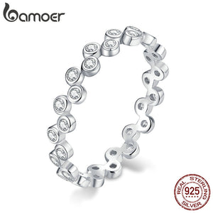 bamoer S925 Sterling Silver AAA Clear CZ Bubble Stackable Finger Rings for Women Engagement Wedding Statement Jewelry BSR123