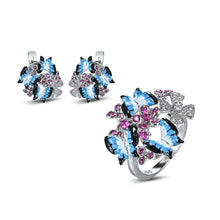 Load image into Gallery viewer, zhen rong AliExpress Three Butterflies Epoxy Baking Varnish Micro Inlaid Zircon Earrings Europe and America Enamel Engagement Ri
