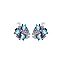 Load image into Gallery viewer, zhen rong AliExpress Three Butterflies Epoxy Baking Varnish Micro Inlaid Zircon Earrings Europe and America Enamel Engagement Ri
