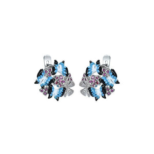 zhen rong AliExpress Three Butterflies Epoxy Baking Varnish Micro Inlaid Zircon Earrings Europe and America Enamel Engagement Ri