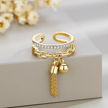 Load image into Gallery viewer, zhen rong Chinese-style Balls of Tassel Adjustable Ring Female Non-mainstream Simple INS Joints Ring Forefinger Rings Ornament
