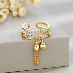 zhen rong Chinese-style Balls of Tassel Adjustable Ring Female Non-mainstream Simple INS Joints Ring Forefinger Rings Ornament