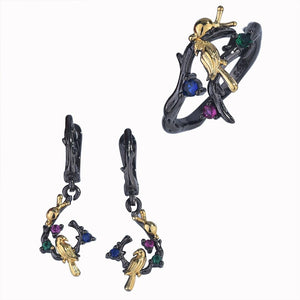 zhen rong Wish AliExpress Cross Border New Style Snail Climb Bird Branch Ring Animal Black and Golden Diamond Set Ear Stud