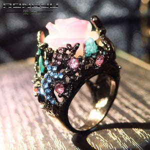 rong yu wish express sale popular style seven color rose Peony tree vine natural stone lizard black gold ring