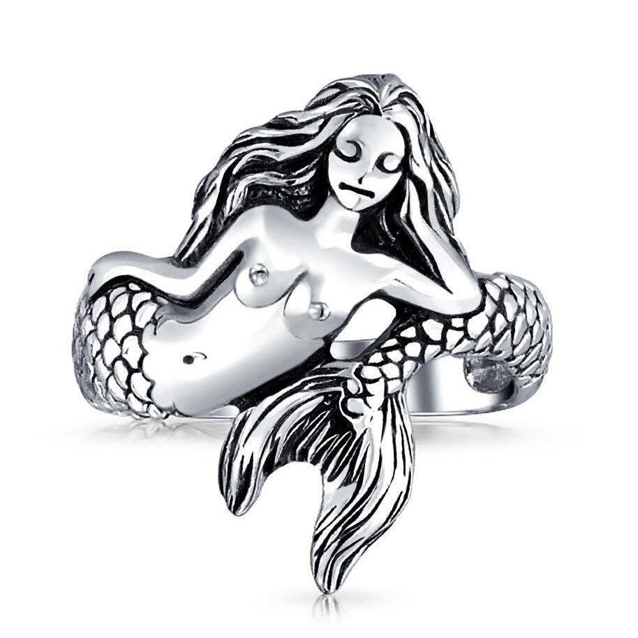 Zhen Rong Wish New Style Sea Fairy Siren Mermaid Ring Europe and America-Plated S925 Vintage Thai Silver Rings Female