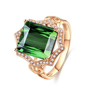 zhen rong Multicolored Series Wish Europe and America Plating 18k Gold Princess Square Emerald Tourmaline Color Gemstone Ring